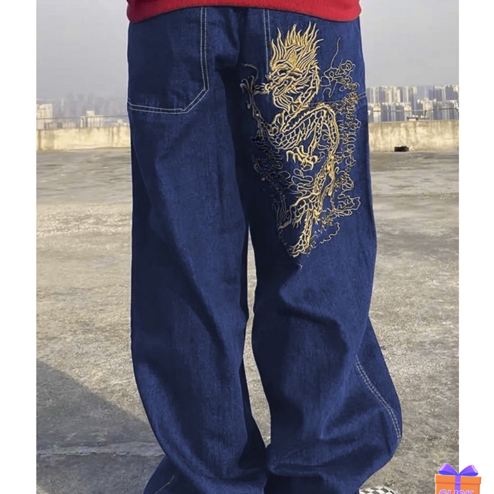 New Womans Dragon Embroidered jeans Small